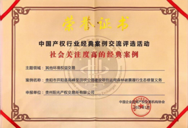 喜報！“貴陽市開陽縣高峰至田坎公路建設(shè)項目運用森林碳票履行生態(tài)修復(fù)義務(wù)”成功入選中國產(chǎn)權(quán)協(xié)會年度環(huán)境權(quán)益交易領(lǐng)域經(jīng)典案例